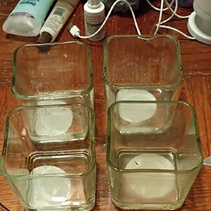 Set of Four Clear Glass Square Candle Holders